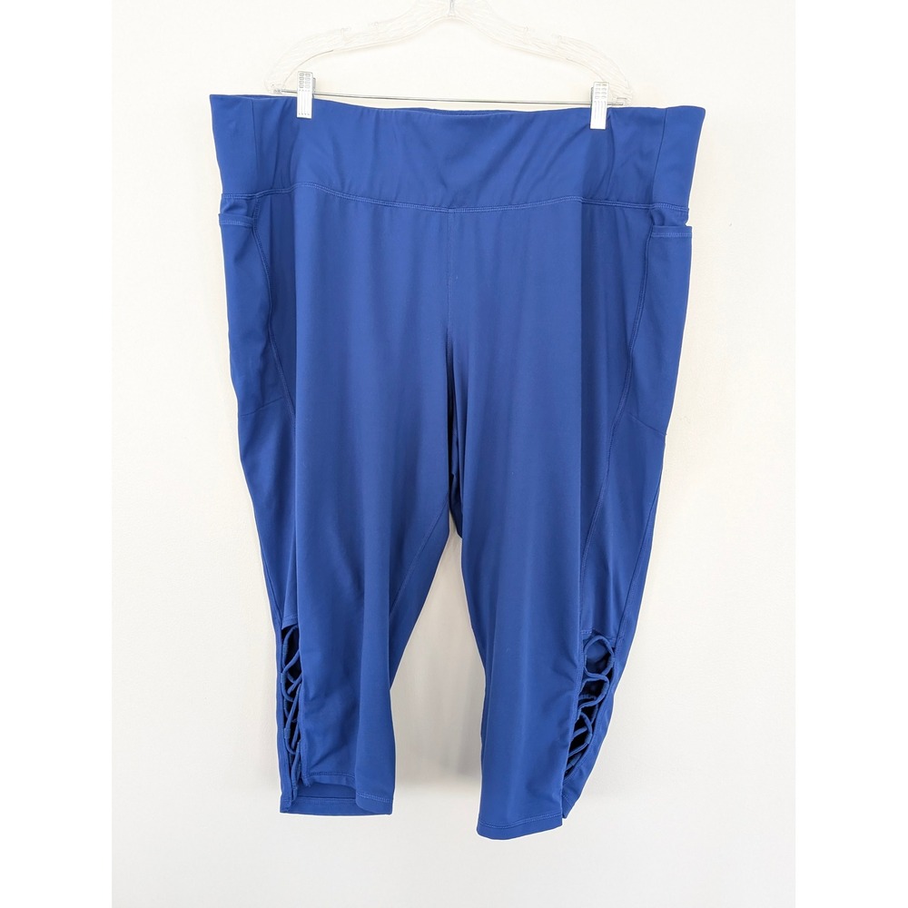 Livi Active Capri Leggings 30/32 Royal‎ Blue Lattice Strappy Plus Size Athletic